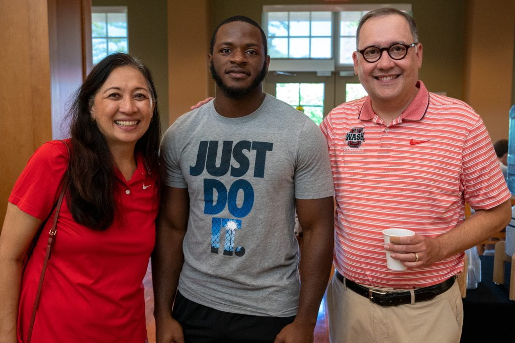 Chancellor Martin, Dr. G and student Artrell Miller at fall 2022 Move-in